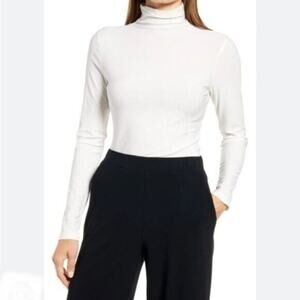 Halogen Women's Funnel Neck Top XS New Nordstrom Solid White Ivory Capsule Piece